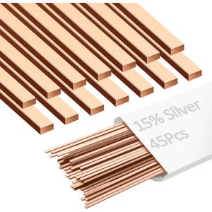 45 PCS 15% Silver Brazing Rods for HVAC, BCuP-5 Copper Brazing Rods for Refrigeration, 0.05" x 0.13" x 12" Flat Brazing Rod Works with Induction Brazing Tool, Self-Fluxing on Copper, Vacuum-Sealed