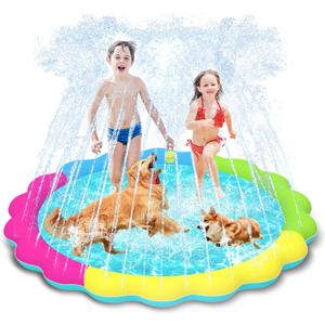 Raxurt Dog Splash Pad, 67in Anti-Slip Dog Pool Splash Pad for Dogs Kids 0.55mm Thickened Durable Bath Pool Pet Summer Outdoor Water Toys Backyard Fountain Play Mat, Colorful