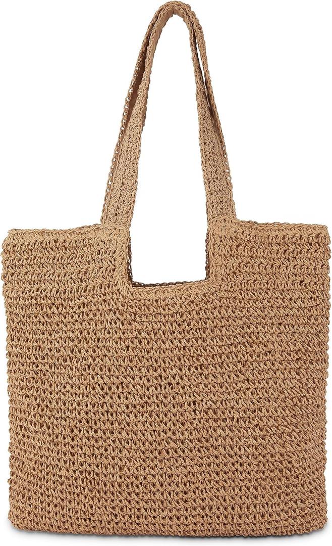 Straw Beach Tote Bag: Large Summer Boho Woven Bags - Rattan Handmade Shoulder Handbags for Women (Brown)