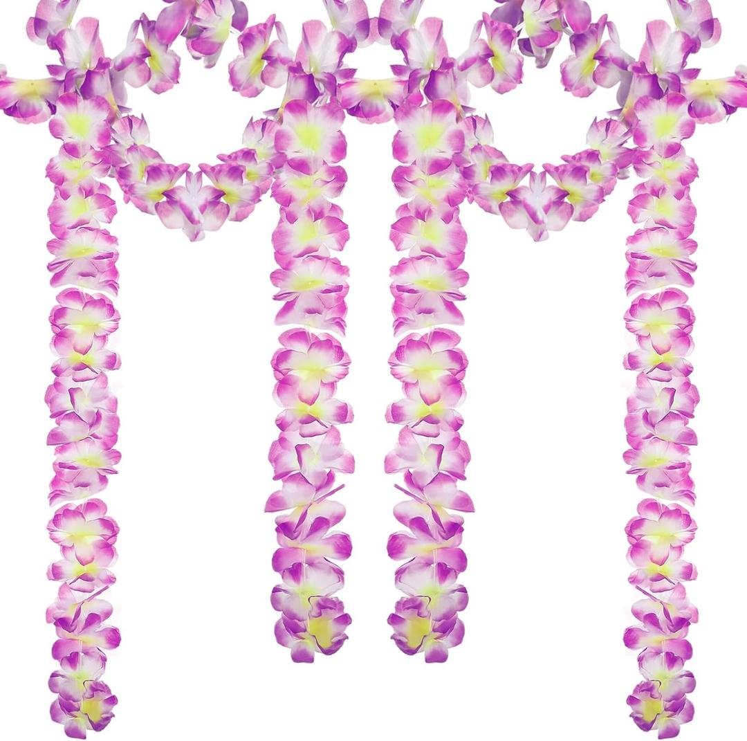 Moucuny 12 Pcs Tropical Flower Banner Hawaiian Garland Luau Flower Leis Garland Bulk Hawaii Party Decor Tropical Garland for Hawaii Summer Luau Tropical Decor(Purple)
