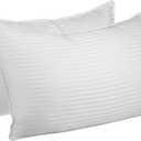 Superior White Down Alternative Pillow 2-Pack, Premium Hypoallergenic Microfiber Fill, Medium Density for Back, Stomach, and Side Sleepers - 20"x28" Size, Striped White , 