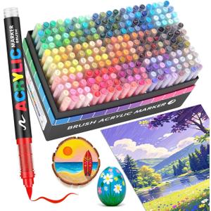 Guangna 240 Acrylic Paint Markers, Brush Tip Acrylic Paint Pens, Quick-Drying Waterproof Ink, for Rock Painting Plastic Wood Canvas Glass Ceramic Metal Art Crafts Supplies Gift
