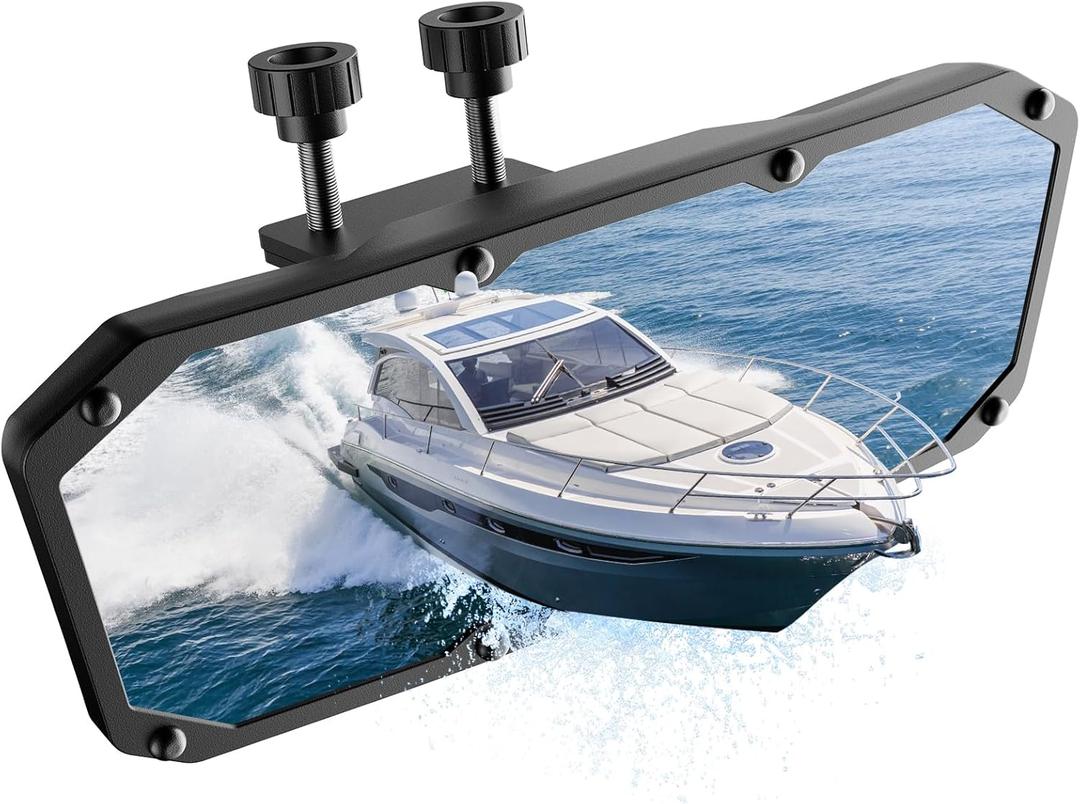 Universal 360 Adjustable Boat Mirror, Upgraded Metal Clamp, Wide-Angle Convex Marine Mirror for Pontoon & Ski Boats, Surfing & Water Sports, Easy Installation