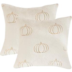 Tosleo Thanksgiving Pillow Covers 18x18 inch Set of 2 White Sequin Embroidery Pumpkins Pillow Cases Halloween Home Party Fall Decor Plush Pillowcases Cushion Covers for Sofa Bed Couch