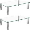 Simple Trending 2 Pack Computer Monitor Riser with Height Adjustable, Tempered Glass, Multi Media Desktop Stand for Flat Screen TV Laptop (14.25 x 9.5 x 3.5 inches)