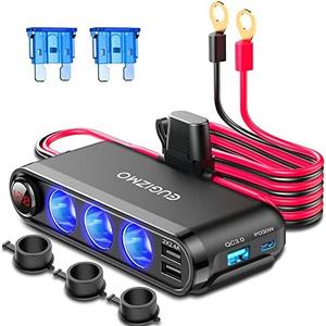EUGIZMO 12V Cigarette Lighter Socket Splitter, 200W 3 Socket Multi Port Car Cigarette Lighter Adapter Plug Splitter USB Charger Auxiliary 12 Volt Power Outlet with Eyelet Terminal