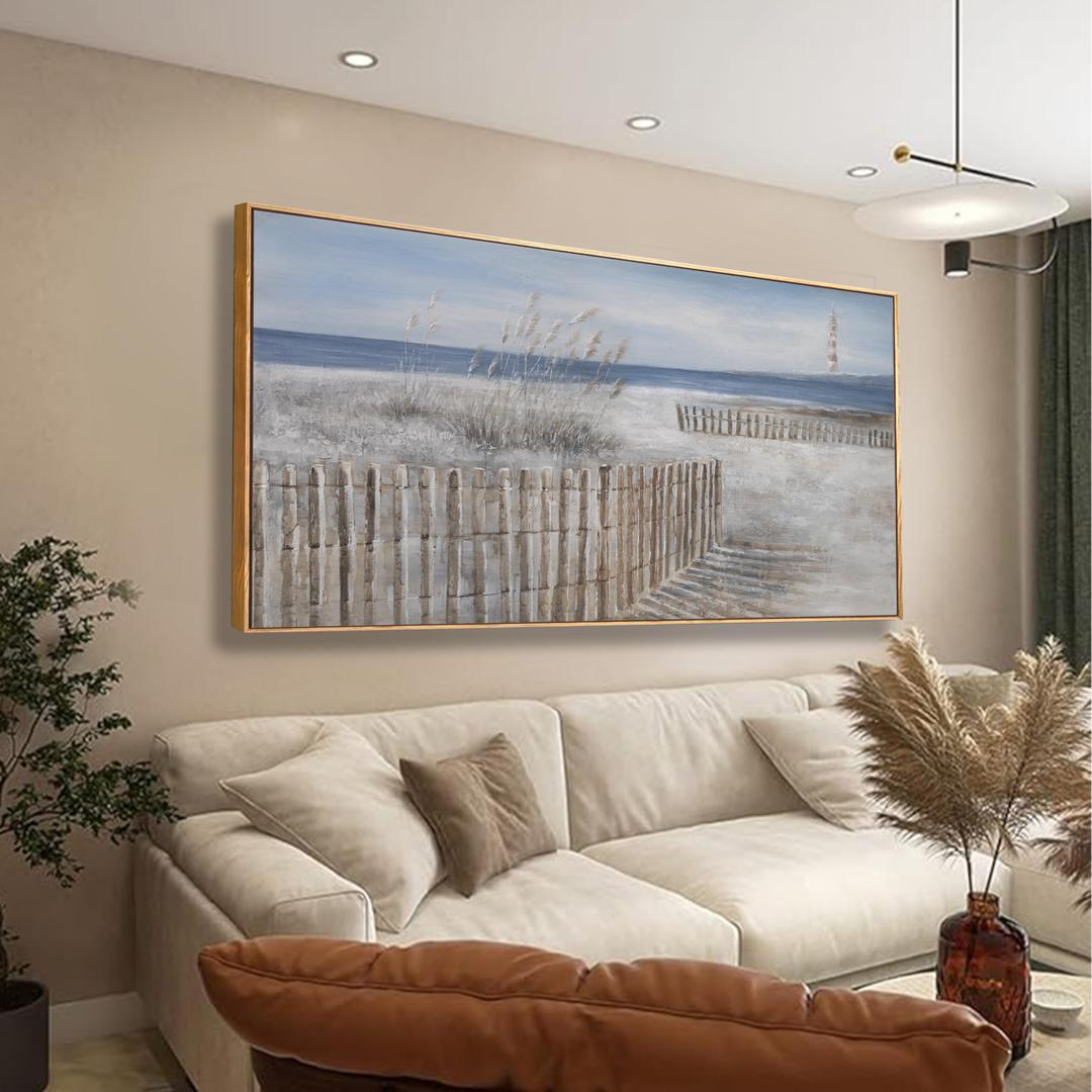 Wall Art For Living Room Blue Coastline Lakeside Scenery Nature Scene Large Size Canvas Painting For Bedroom Dining Room Home Office Modern Abstract Artwork Wall Decor 29"x58" With Framed