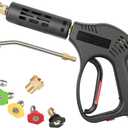 Pressure Washer Short Gun, 5 Nozzle Tips, 7 Inch Extension Curved Rod, M22 Fitting, Hot and Cold Water Replacement, 5000 PSI