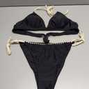 Aidonger Bikini Set for Women Sexy String Two Piece Swimsuit Halter Triangle Shell Stitched Bathing Suit (Black, L)