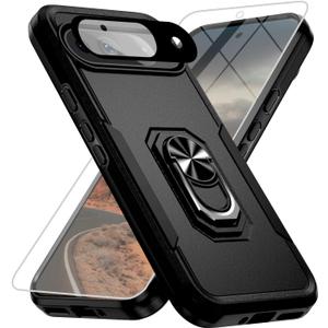 for Google Pixel 9 Case [15 FT Military Grade Drop Protection] with Screen Protector & Lens Protector Heavy-Duty Shockproof Kickstand Case for Pixel 9 (Black)