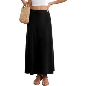 Women's Maxi Skirt Flowy A-line High Waisted Casual Long Skirts
(Black, L)