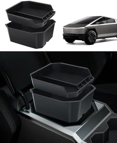 EVOOOR Double Layer Center Console Organizer for Tesla Cybertruck, Reserved USB Port ABS Tray Armrest Storage Box for Cybertruck Accessories(Set of 2)