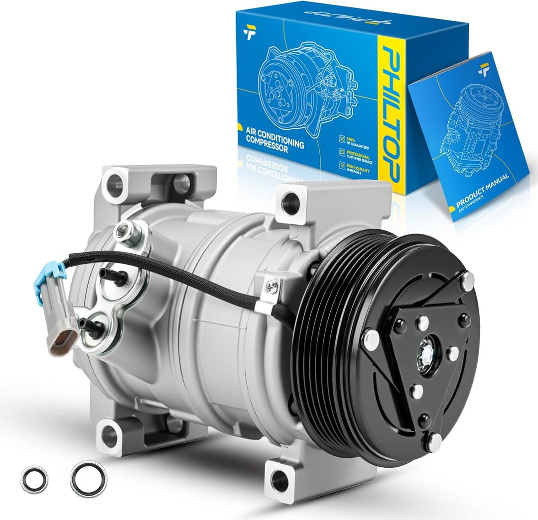 PHILTOP CO 28000C AC Compressor Compatible with 2002-2013 Silverado 2500 HD, Sierra 2500 HD, 2003-2013 Silverado 1500, 2000-2005 DeVille, Air Conditioning Compressor