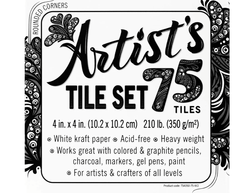 Artist's Tile Set: White Thick 210 lb Paper, 17pt, 4x4 inches. Pack of 75 Square Sheets. Heavyweight Paper for tangles, Patterns, Mandalas and Miniature Drawings. Blank Index Flash Note Cards