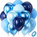 Bezente Blue Balloons Set,60pcs 12 inch Metallic Blue Pearl Blue Navy Blue Pastel Blue Latex Balloons Kit for Birthday,Baby Shower,Wedding,Graduation Party Decorations