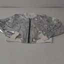 Perfashion Metallic Bomber Jacket for Girls Zip Up Cropped Jacket Sparkly Lightweight Coat Windbreaker with Pockets (12-13 Years, Silver-453)