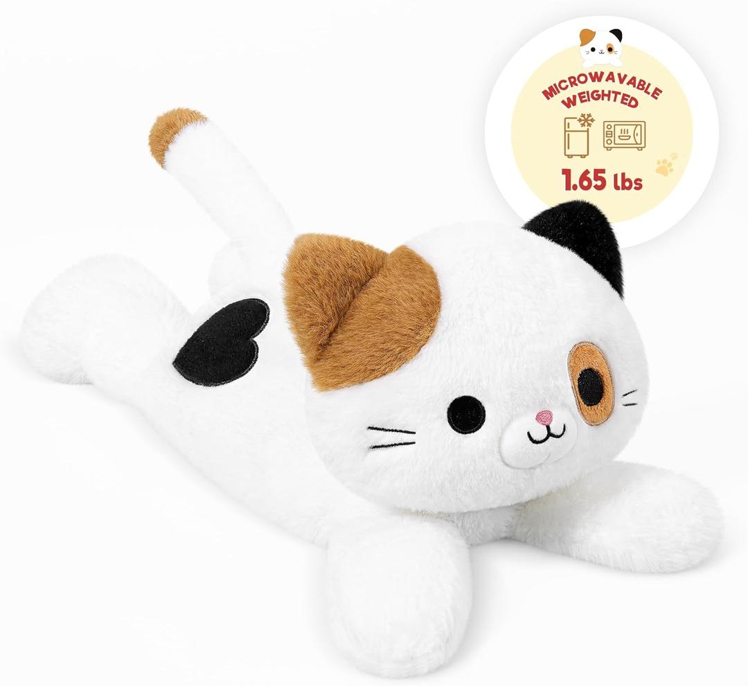 Onsoyours Original Heatable & Weighted Calico Cat Stuffed Animals, 15 inch Microwavable Kitten Plushie for Warmth & Stress Relief - Comfort Soft Plush Toys for Kids and Adults