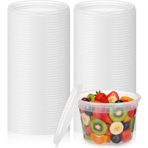 100 Pack Deli Container Lids Clear Plastic Reusable Lids for 8, 16, 32oz Deli Container Soup, Freezer, Microwave, Dishwasher Safe, Not Include Cups