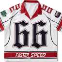 Men's Retro Button Down Jersey Shirts Number Graphic Collared Baseball Shirt Short Sleeve Streetwear (Medium, Red and White)