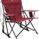 GCI Outdoor Kickback Rocker Camping Chair | Portable Folding Rocking Chair with Durable Armrests, Drink Holder & Relaxed Lowered Seat for Comfort  Red