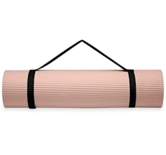  Yoga Mat Powder Pink, Thick 15 mm Non-Slip with Carrying and Stretching Strap, Fitness Mat for Pilates and Relaxation