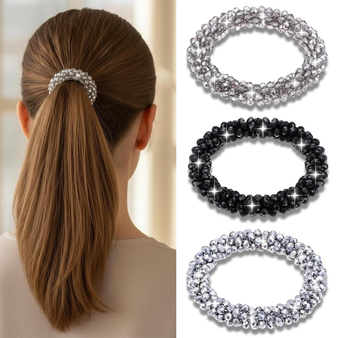 3 PCS Rhinestone Hair Tie, Sparkly Ponytail Holders, fancy Glitter Hair Scrunchies Rhinestone Hairs Accessories for Women and Girls