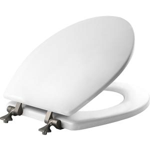 MAYFAIR 844BN 000 Toilet Seat with Brushed Nickel Hinges will Never Come Loose, ROUND , White, 1 Pack - ROUND