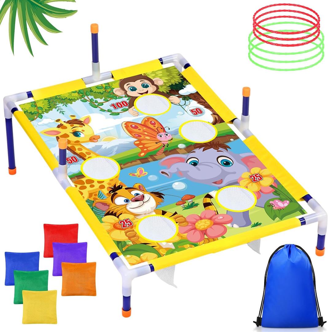 Leitee 2 in 1 Bean Bags Toss Game Animal Cornhole Bean Bags Ring Toss Game Kids Cornhole Games Set Party Carnival Games Toys Gifts Birthday Games Ideal Birthday for Ages 4-8 Toddlers