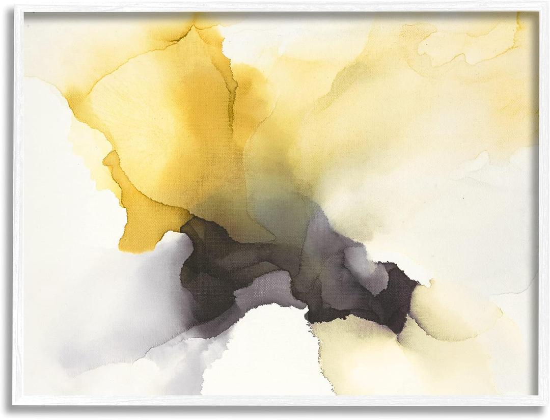 Stupell Industries Futuristic Yellow Cloud Abstraction Fluid Shape Distortion, Designed by Kippi Leonard White Framed Wall Art