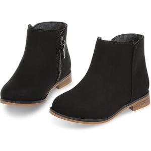 Girls Boots Kids Ankle Boots Side Zipper Booties Fashion Short Suede Low Heels, Black, Size US1