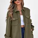 SHEWIN Jackets for Women Fall Fashion 2025 Casual Zip Up Shacket Jacket Lightweight Long Sleeve Shirts Tops (Green, L)