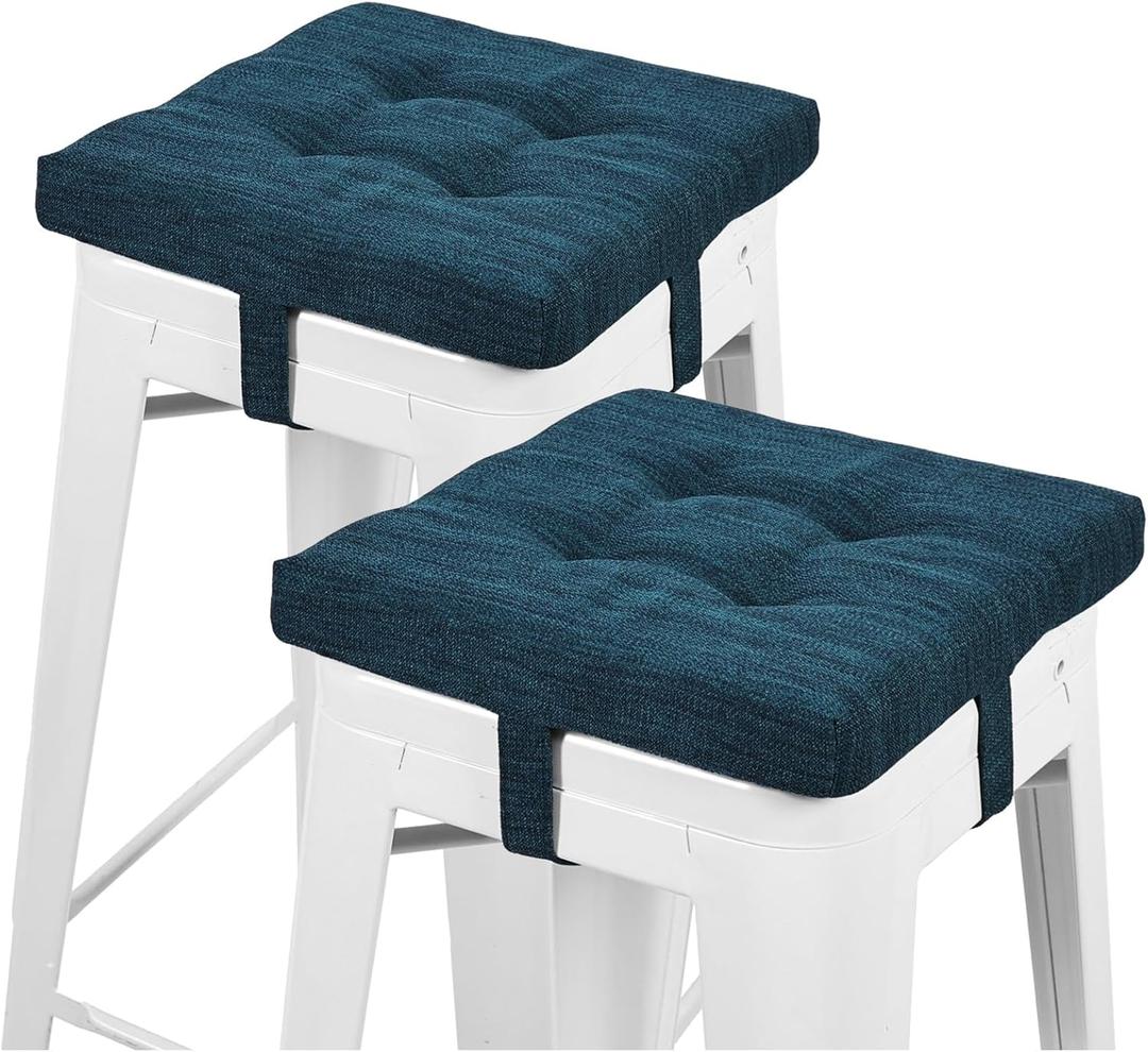 baibu 12 Inches Memory Foam Square Seat Cushion Set of 2, Dual-Layer Design Bar Stool Square Seat Cushion with Ties - 2 Pads Only, Dark Blue (12'' (30CM))