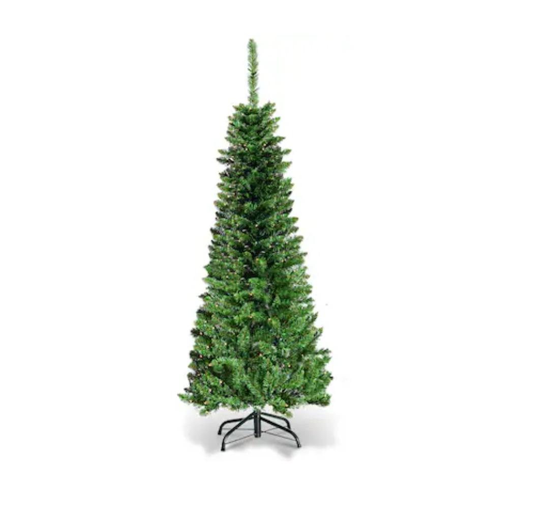 4.5-ft Pre-lit Pencil Artificial Christmas Tree with White LED Lights