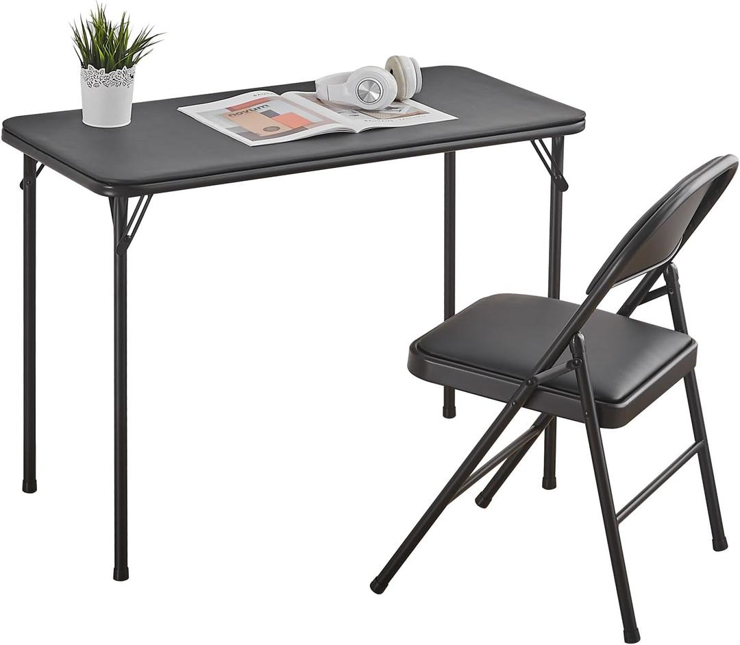 BOOSDEN Foldable Table and Chair Set, Folding Card Table and Chairs, Portable Table with Chairs for Indoor Outdoor, Tables Chair Set Space-Saver for Dining, Game, Camping, Apartment, 2 Pack, Black