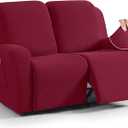 TAOCOCO Recliner Loveseat Slipcover, 6 Pieces Dual Recliner Sofa Covers for 2 Seat Dual Reclining Loveseat Couch, Stretch Soft Jacquard Pattern Furniture Protector with Elasticity (Burgundy)