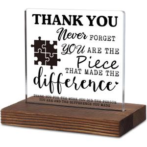 Thank You Gift  You Are the Piece That Made the Difference Acrylic Desk Sign, Rustic Wood Base Plaque for Teacher Coworker Mentor Nurse, Inspirational Farewell or Retirement Appreciation TKA113