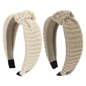 Knit Headbands for Women - Knotted, Large, Non-slip Thick Womens Winter Headbands - 2 Pack (Beige and Khaki)
