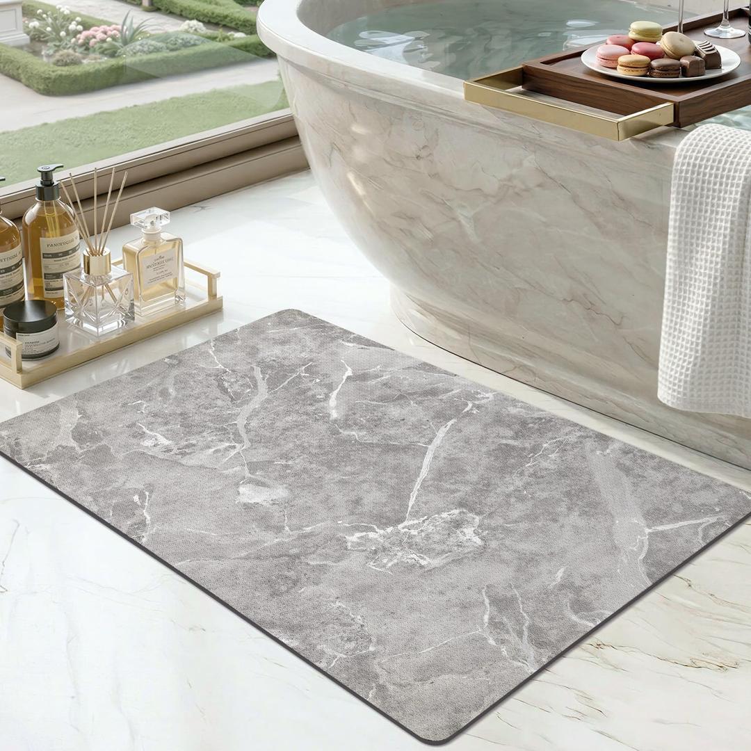 Color&Geometry Ultra Thin Bathroom Rugs Non Slip,Absorbent Quick Dry Bath Mats for Bathroom,Thin Bath Rugs Washable with Rubber Backing Fit Under Door Outside Shower,Gray Marble,16"x24"