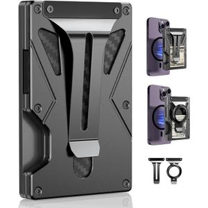 Minimalist Wallet for Men, 5 in 1 Magnetic Wallet With Airtag Holder, Money Clip & Credit Card Holder, Slim Airtag Wallet Mag Safe Wallet for iPhone Series of 15/14/13/12 Pro/ProMax (B Black)
