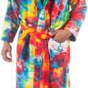 Forever Lazy Bathrobes for Women and Men, Hooded, Soft, Fuzzy Coral Fleece, M, Tie Dye