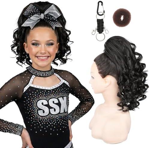 SEIKEA Cheer Ponytail Hair Piece, 14" Curly Cheerleader Hairpiece Ponytail Extension for Cheerleader Competition, Dance Black Brown