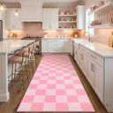 GarveeHome Checkered Blush Pink and White 2x6 Washable Kitchen Runner Rug Geometric Diamond Dot Modern Soft Low-Pile Girls Long Rug for Bedroom Hallways Entryway Non-Slip TPE Backing