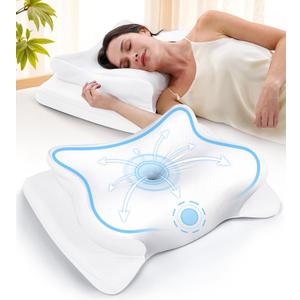 Cervical Neck Pillow for Pain Relief, Beauty Sleeping Cooling Pillow for Side Back Stomach Sleeper, Odorless Memory Foam Bed Pillows Deep Sleep,Ergonomic Orthopedic Neck Support Light White