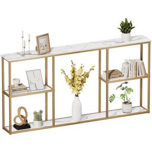WOHOMO Gold Console Table,3-Tier Small Entryway Table for Hallway, Narrow Sofa Table Behind Couch for Living Room, Entrance(63 inch)