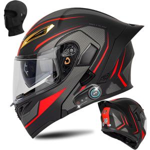 Bluetooth Modular Motorcycle Helmet DOT Certified Flip Up Full Face Integrated Anti-Fog Dual Mask Helmet Street Motorcycle Helmet Built-in Dual Speaker Microphone for Adults, Men & Women