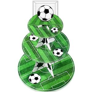 Cupcake Topper Soccer Ball - 3 Tier Football Stand, Soccer Field Decor for Teen Sports Birthday Party Supplies
