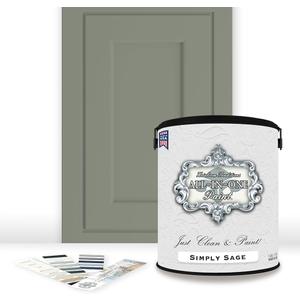 ALL-IN-ONE Paint, Simply Sage (gray green), Gallon - Durable cabinet and furniture paint. Built in primer and top coat, no sanding needed. Includes our 30 featured color card. (128 Fl Oz (Pack of 1))