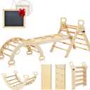 BlueWood Pikler Triangle Set, 7-in-1 Foldable Wooden Toddler Climbing Toys Indoor Playground Jungle Gym Montessori Philosophy Climber for 2-6 Years Old, Baby, Kids (Natural)