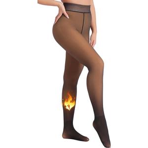 MERYLURE Fleece Lined Tights Women Fake Translucent Winter Warm Thick Pantyhose Thermal Sheer Leggings for All Skin Tone (Honey)