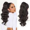 Stamped Glorious Ponytail Extension 22" Long Body Wave Ponytail Synthetic Heat Resistant Drawstring Pony Tail Hairpieces for Women(Black Brown)